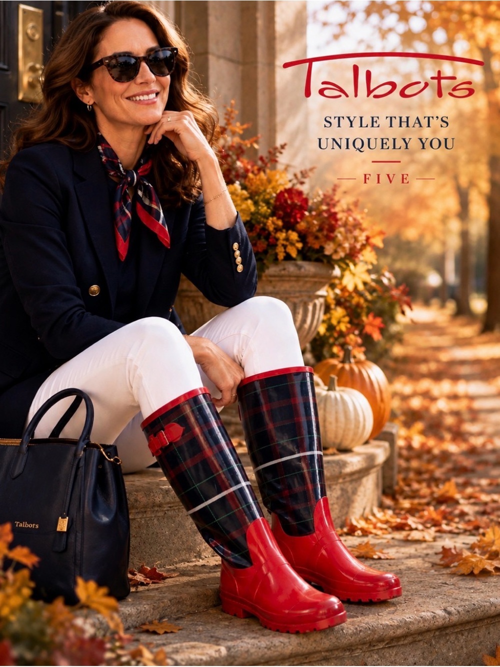 TALBOTS Women's Red Plaid Mid-Calf Rain Boots Size 6 Waterproof